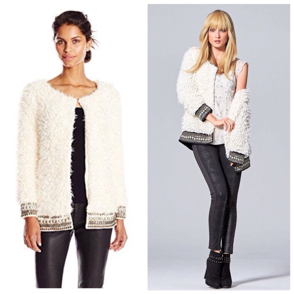 Jessica Simpson Faux Fur Beaded Jacket